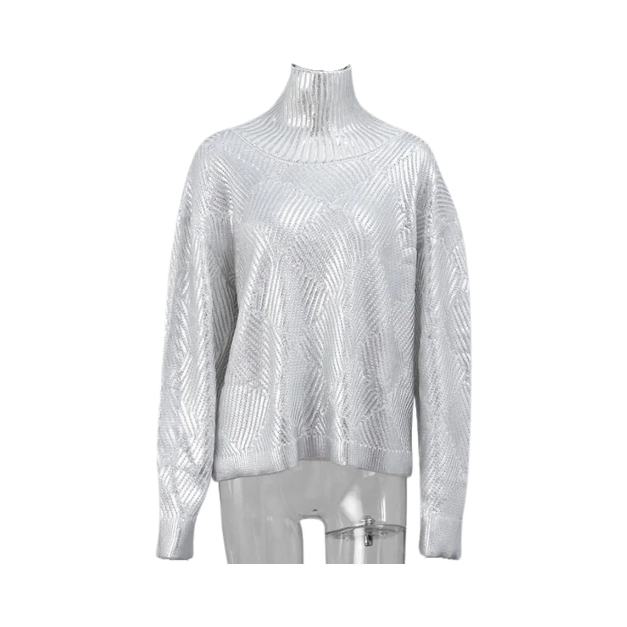 Pre Order:  Metallic Turtleneck Knitted Sweater