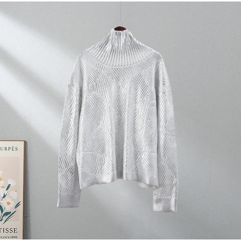 Pre Order:  Metallic Turtleneck Knitted Sweater