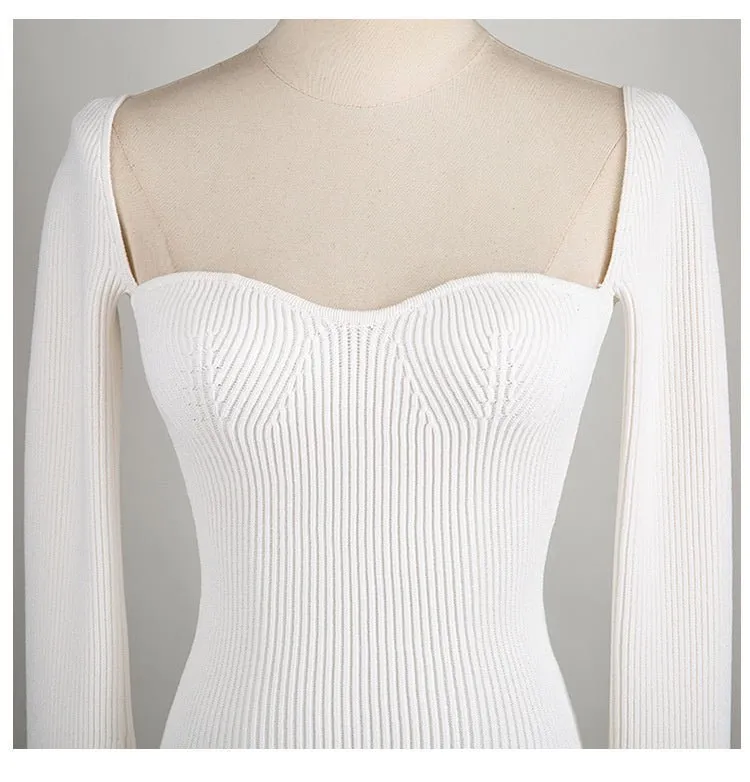 Pre Order:  Ribbed Sweetheart Long Sleeve Top