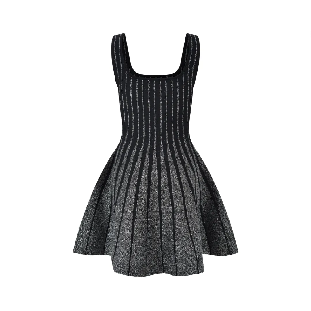 Pre Order:  Stripes Silver Sparkling Knitted Sleeveless Dress