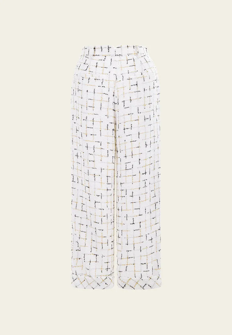 Prestige White Check Tweed Wide-legs Pants