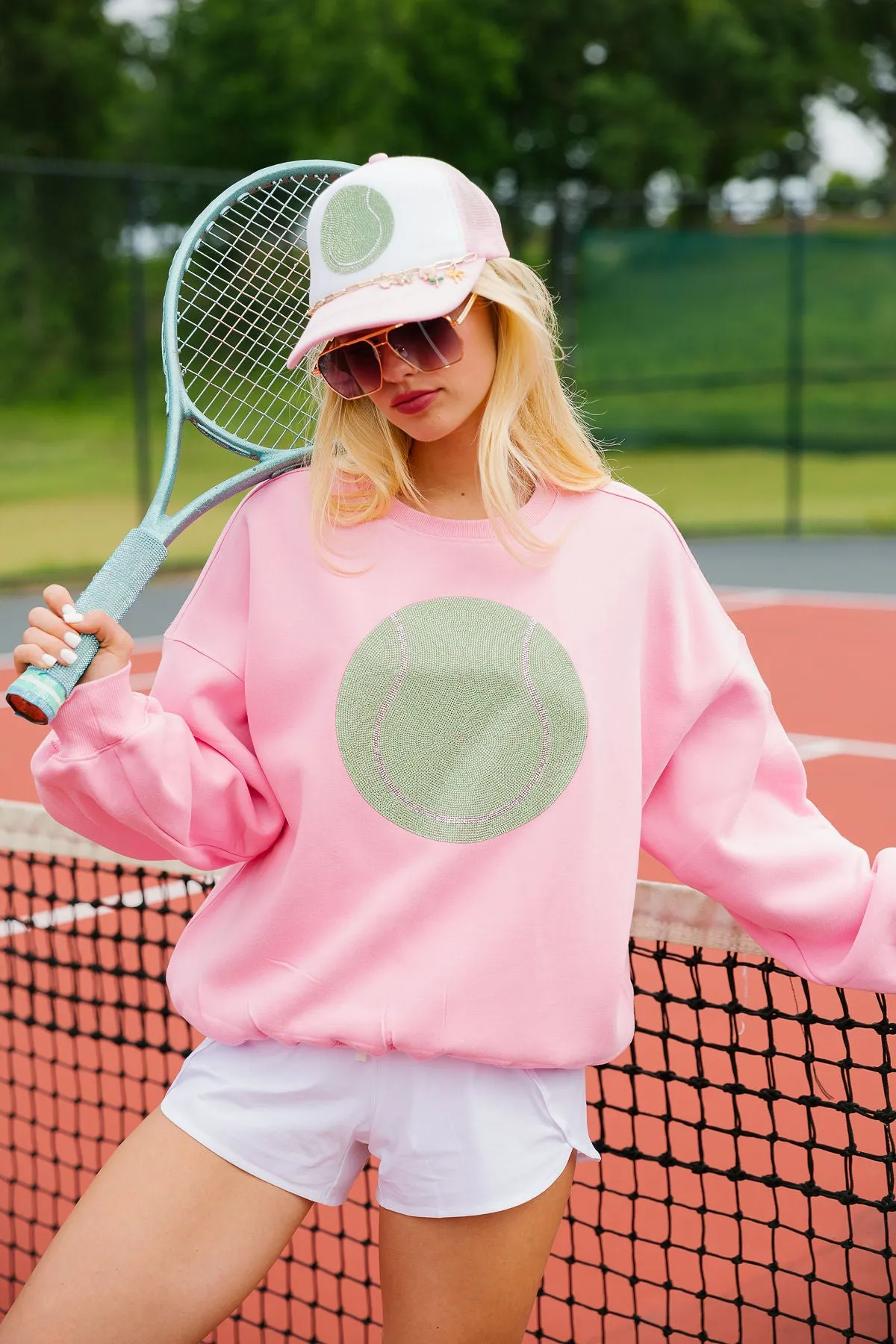 RHINESTONE TENNIS PINK PULLOVER