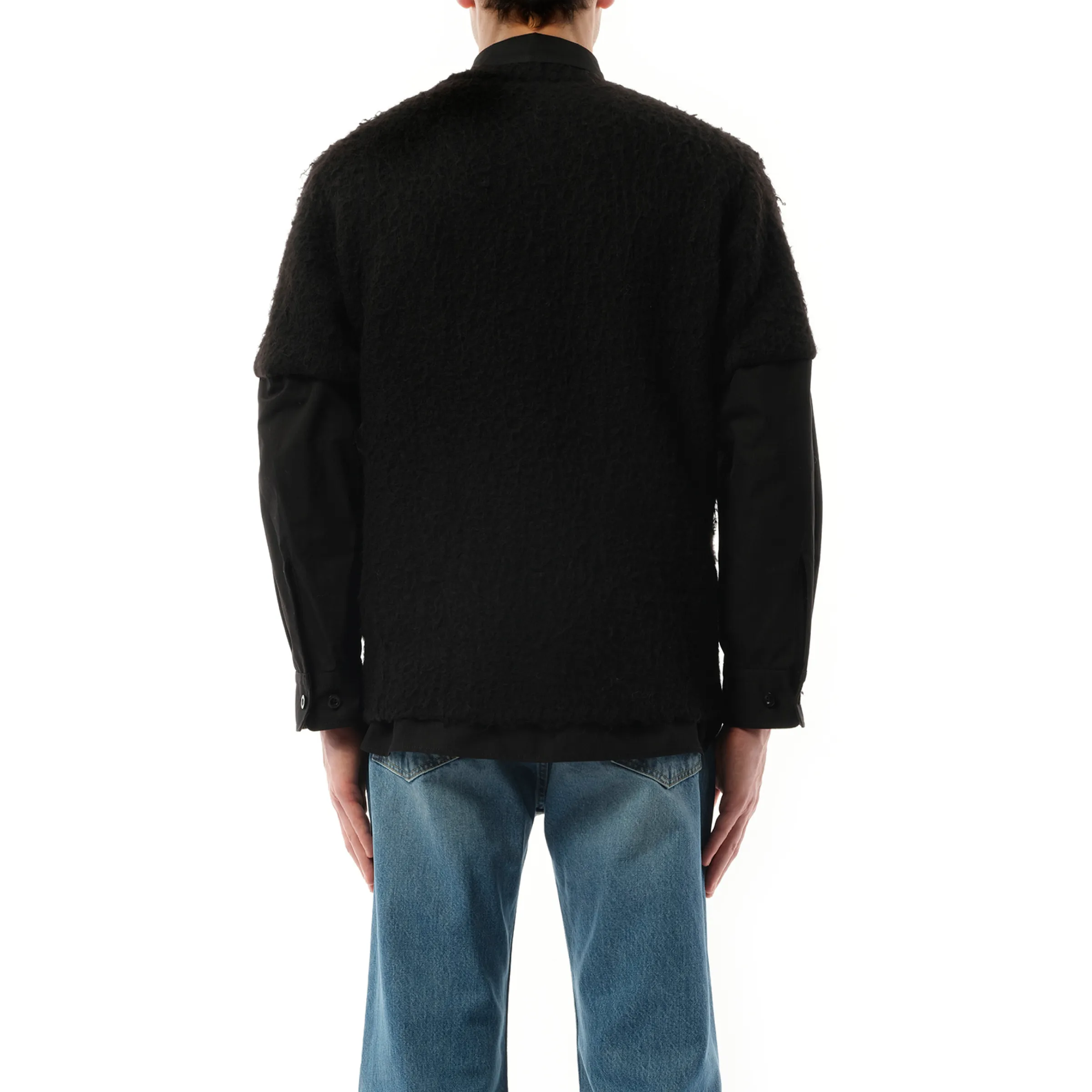 Rip Stop x Knit Pullover in Black