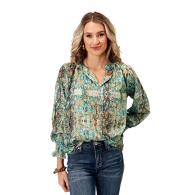 Roper Women's Poly Teal Snake Print Green Blouse