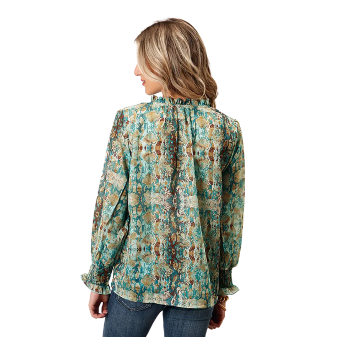 Roper Women's Poly Teal Snake Print Green Blouse