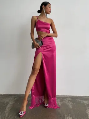 Rosette Tassels High Slit Dress