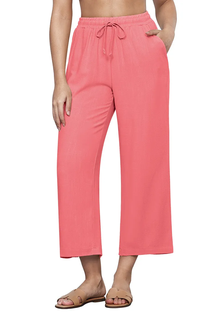 Salmon Pink Women's Brief High Waist Trousers Elastic Waist Wide Leg Pants