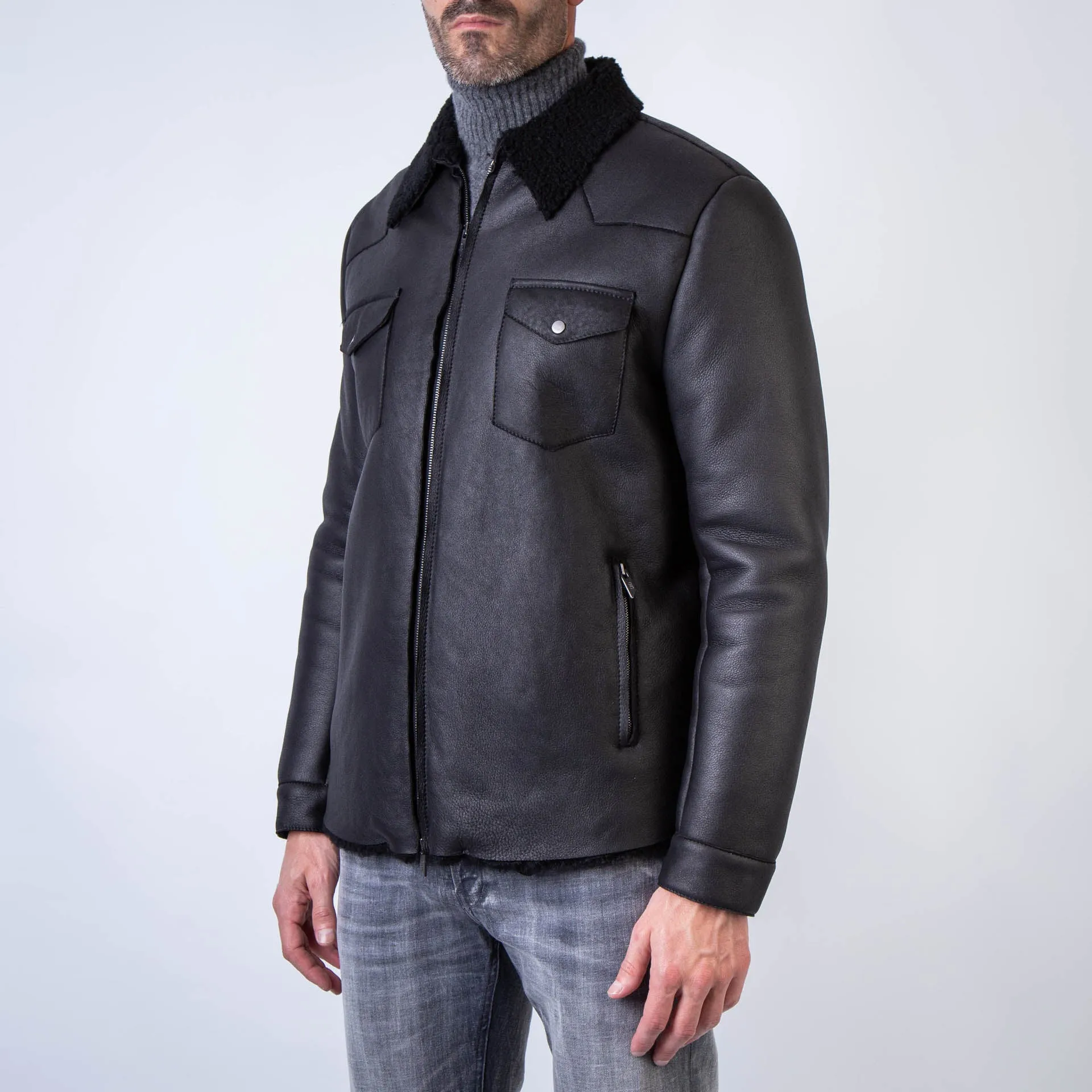 SALVATORE SANTORO LEATHER JACKET 47575-U BLACK