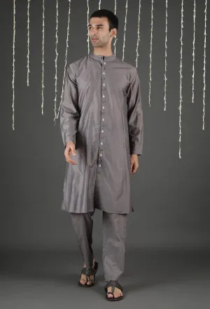 Set Of 2: Evak Grey Chanderi Kurta & Straight Pants