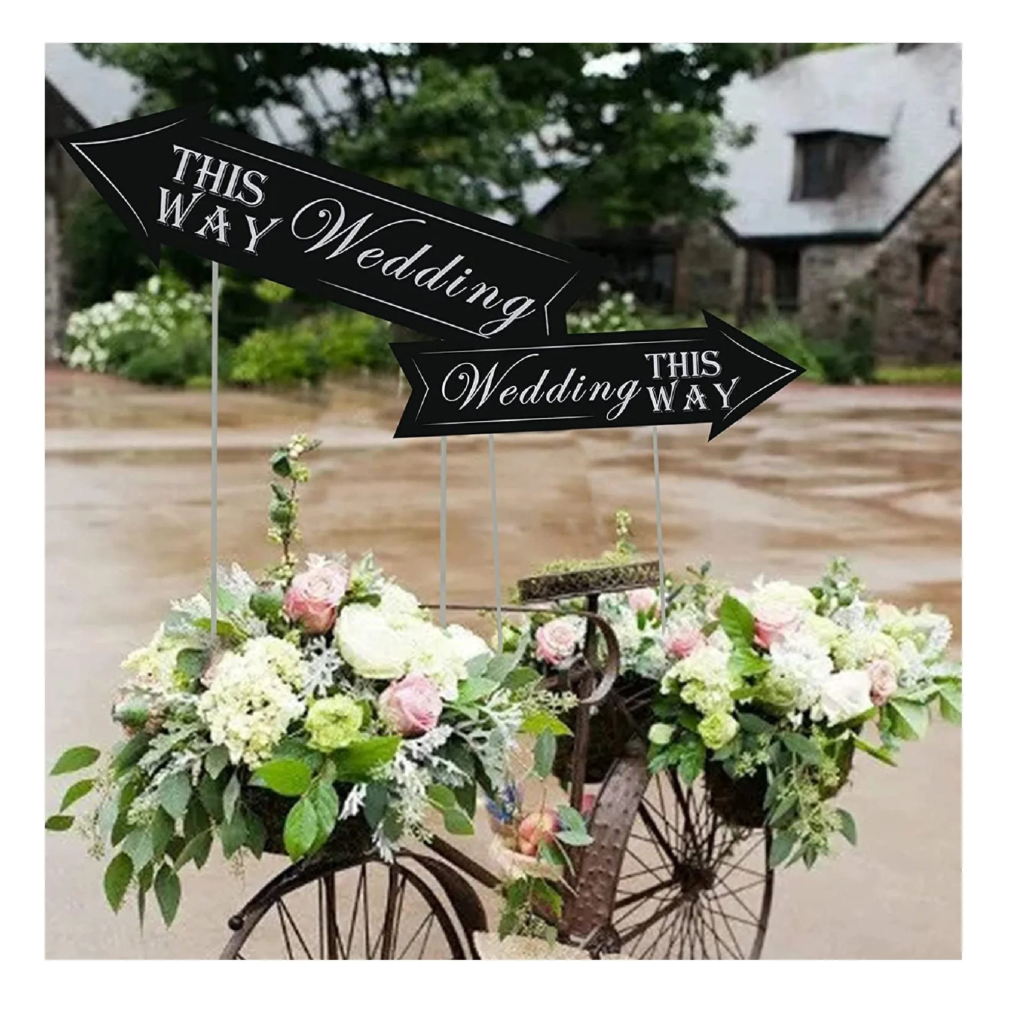 Set of 6 Directional Signs For Weddings | Double-Sided Printing | Directional Arrow Sign For Weddings | Outdoor Lawn Decoration