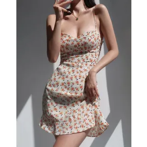 Sexy Women Lace-up Chic Summer Backless Slim 2024 Casual Suspenders Floral Printed Dress Dress