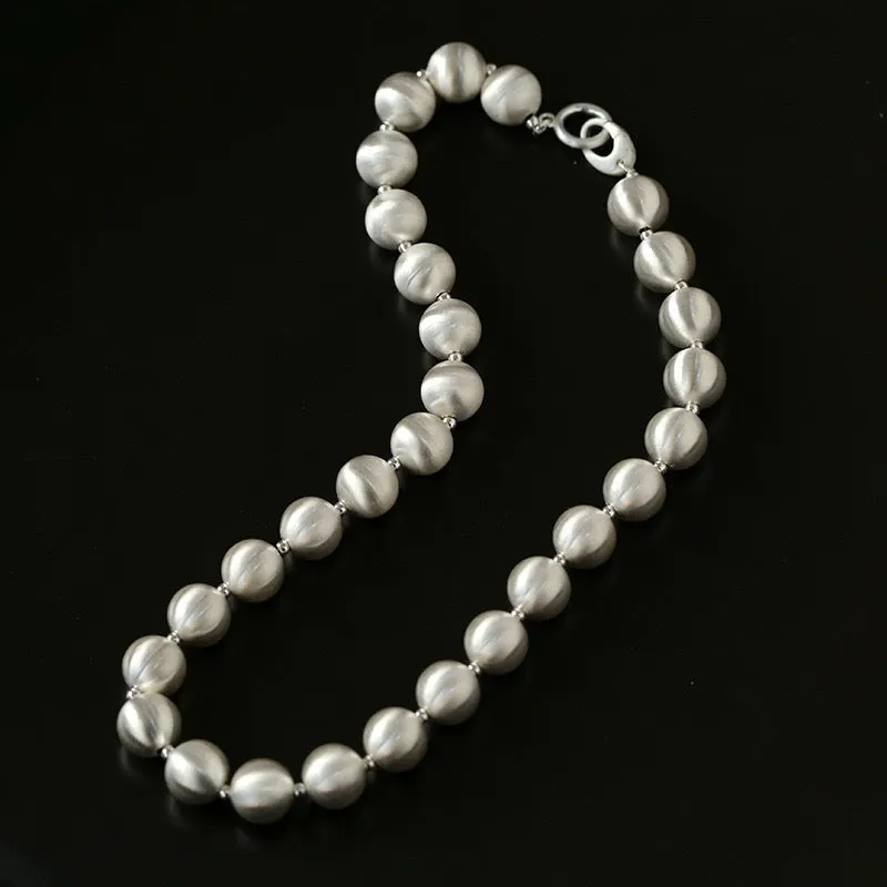 Silver Brushed Ball Long Necklace