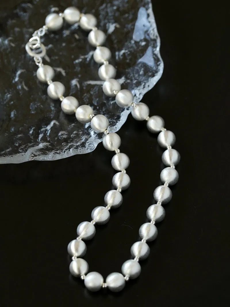 Silver Brushed Ball Long Necklace