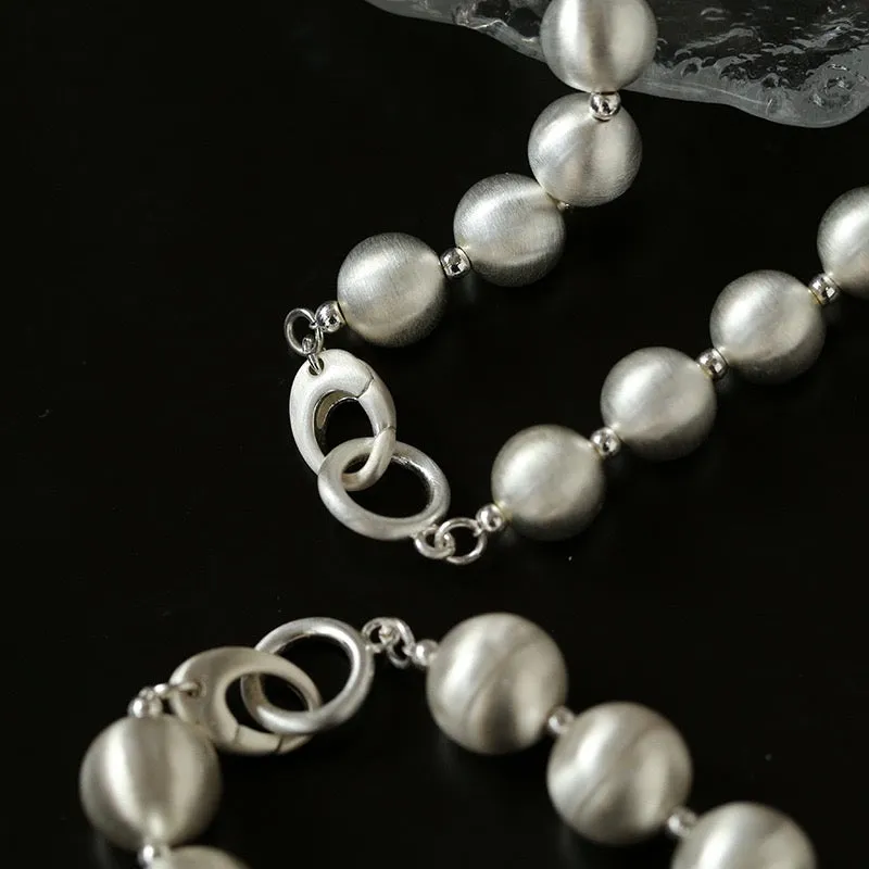 Silver Brushed Ball Long Necklace