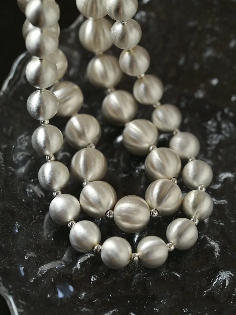 Silver Brushed Ball Long Necklace