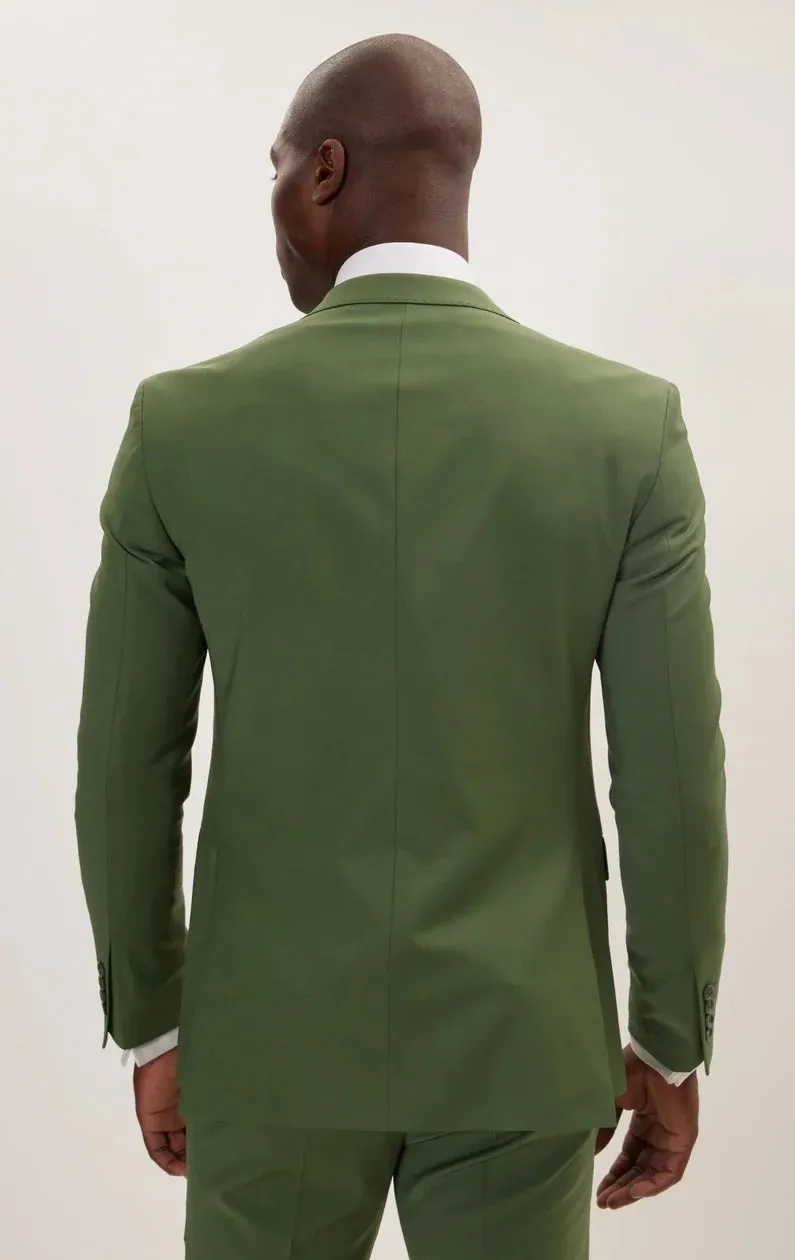 Single Breasted Peak Lapel Merino Suit - Kale