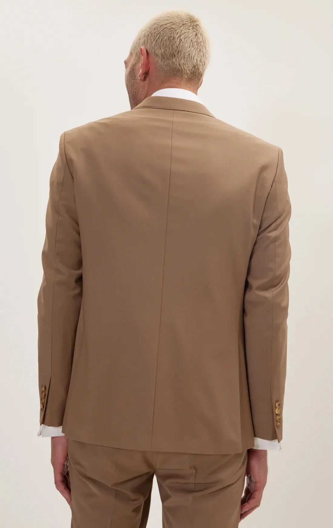 Single Breasted Peak Lapel Merino Suit - Khaki