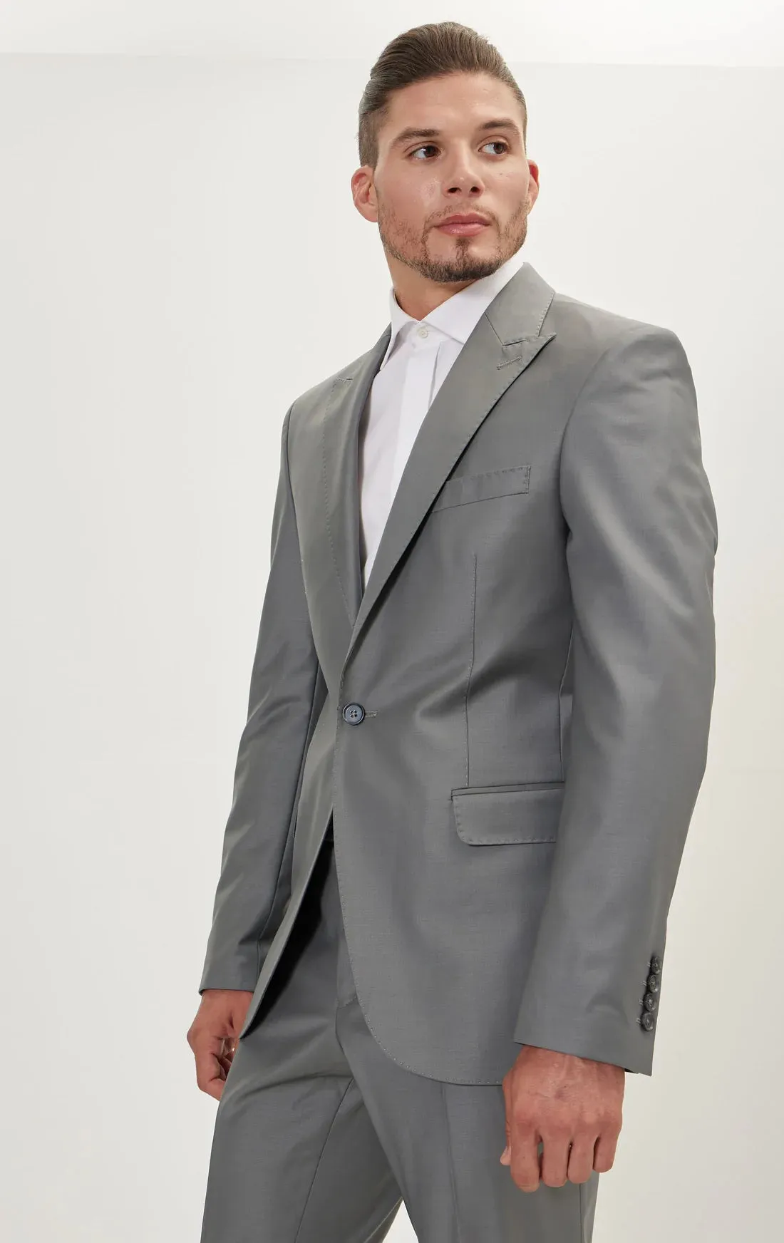 Single Breasted Peak Merino Suit - Dark Grey