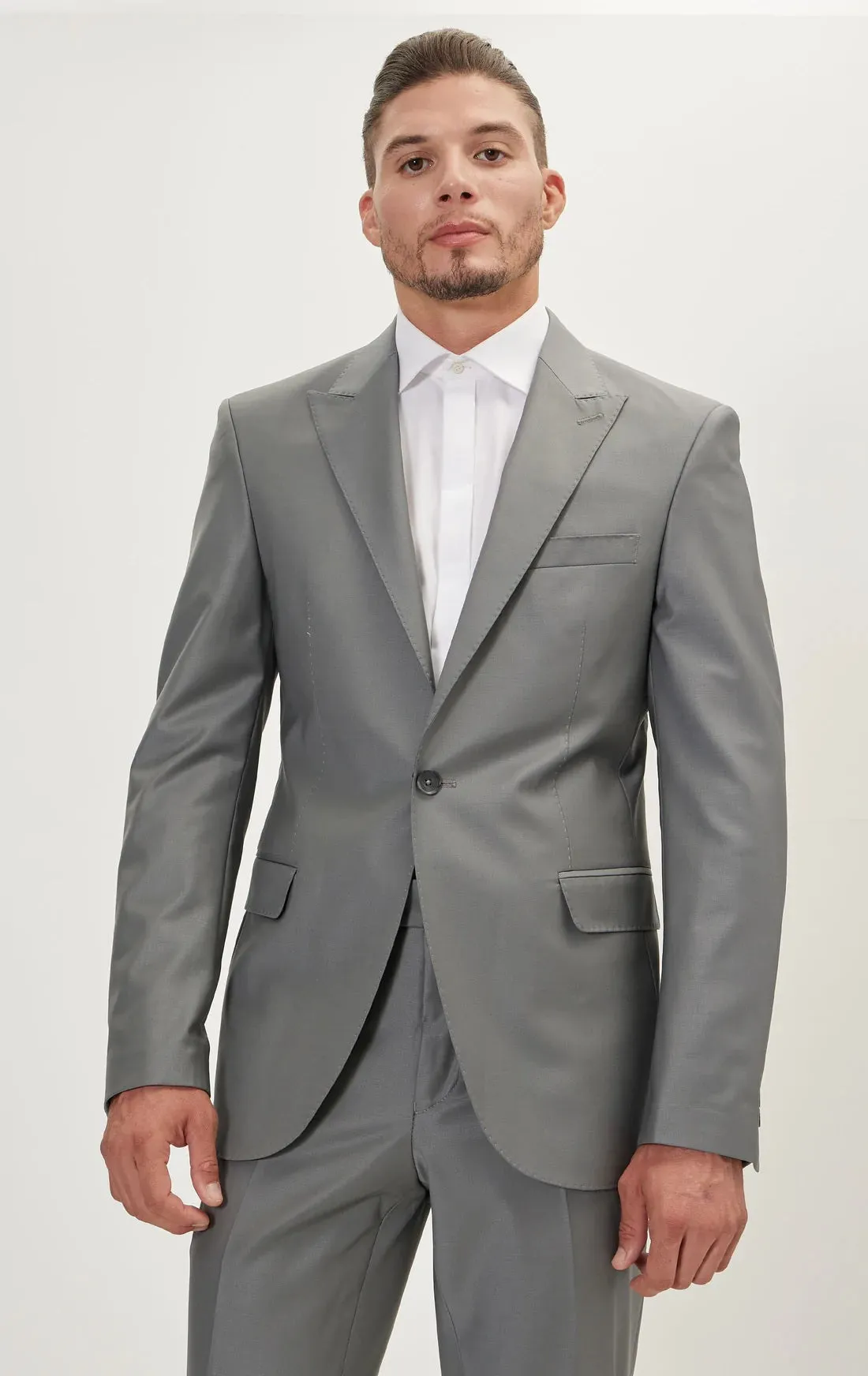 Single Breasted Peak Merino Suit - Dark Grey