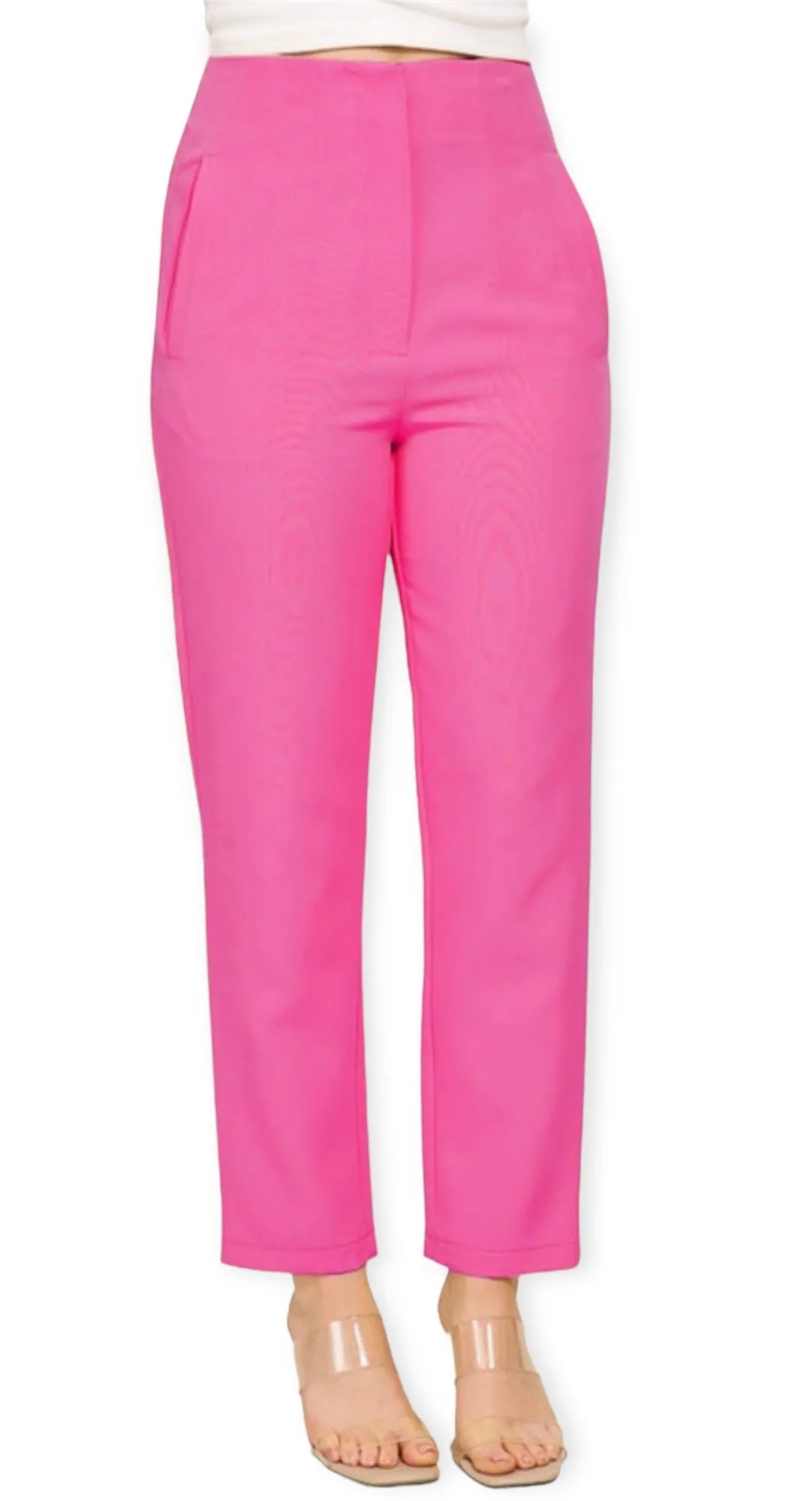 Sleek Tailored High Waisted Pants- Fucshia