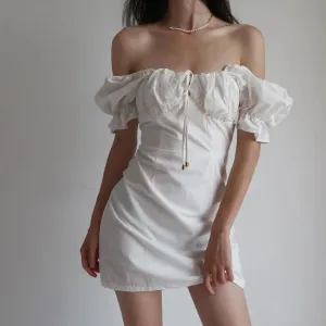 Sleeve Collar Gentle High Style Waist Summer Casual Fashion Women Lace-up Puff Square Vacation Dress Dress