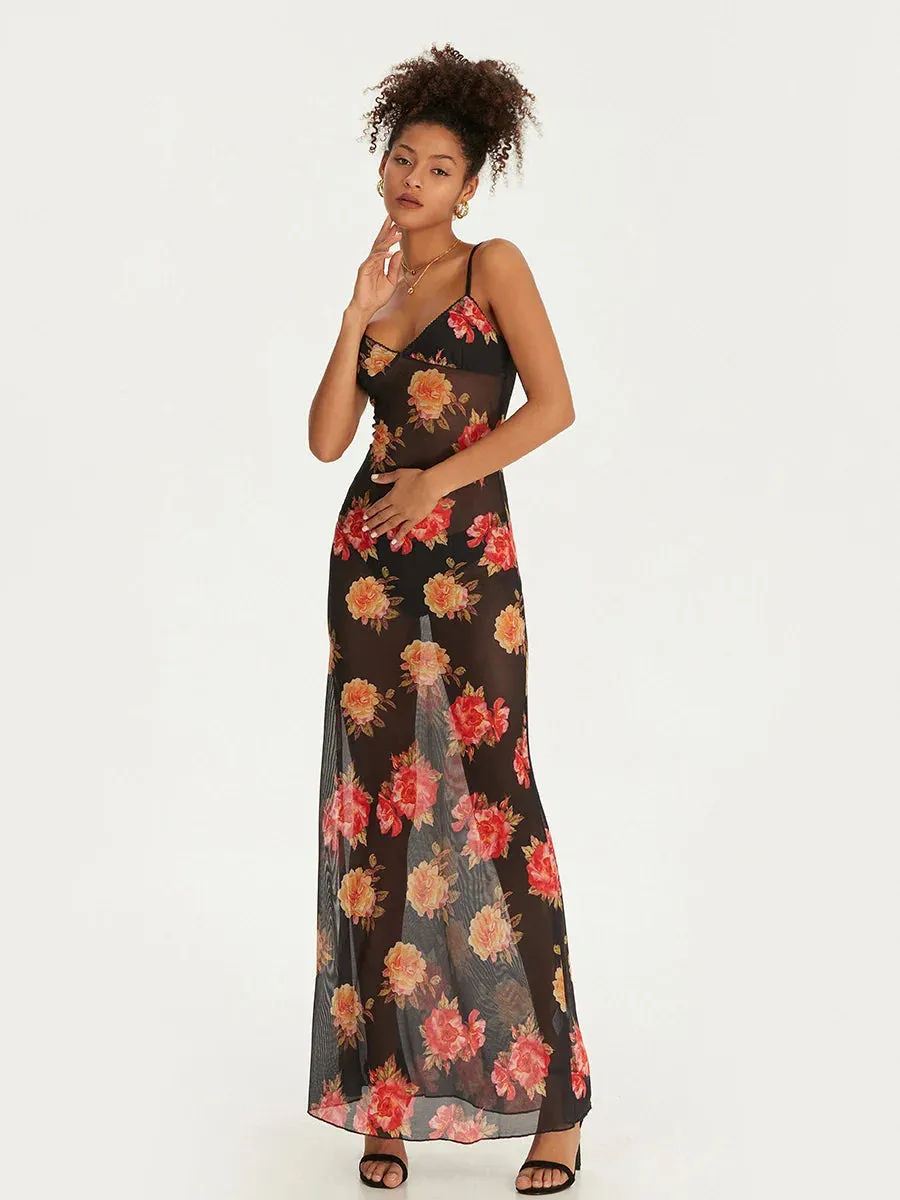 Sleeveless Summer Spaghetti Strap Backless Party Cocktail Beach Streetwear Casual Floral Dress