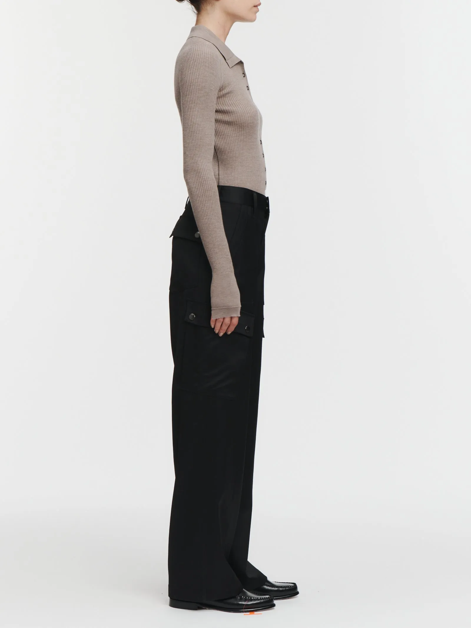 Snap Wide Leg Cargo Pant in Black