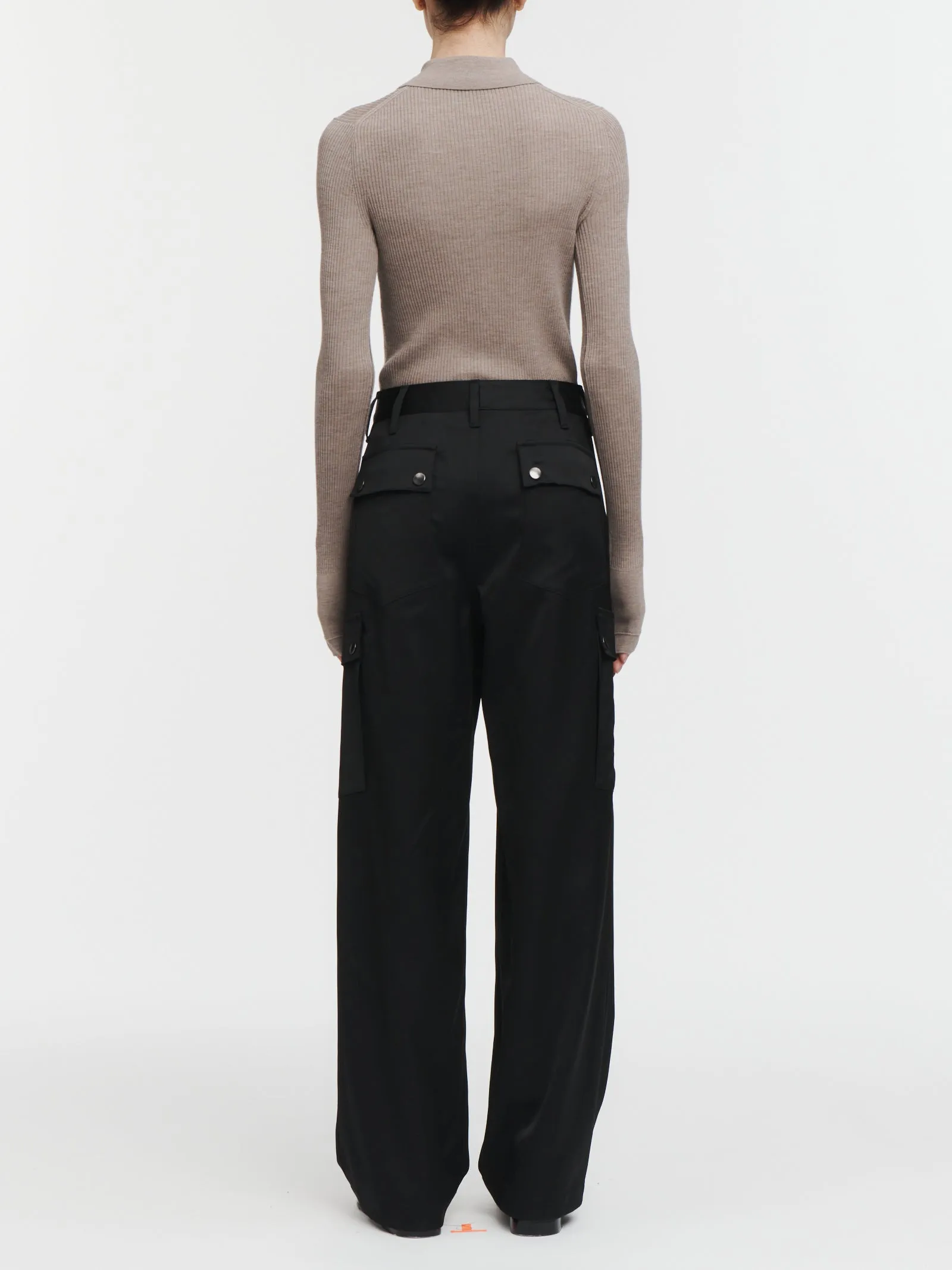 Snap Wide Leg Cargo Pant in Black