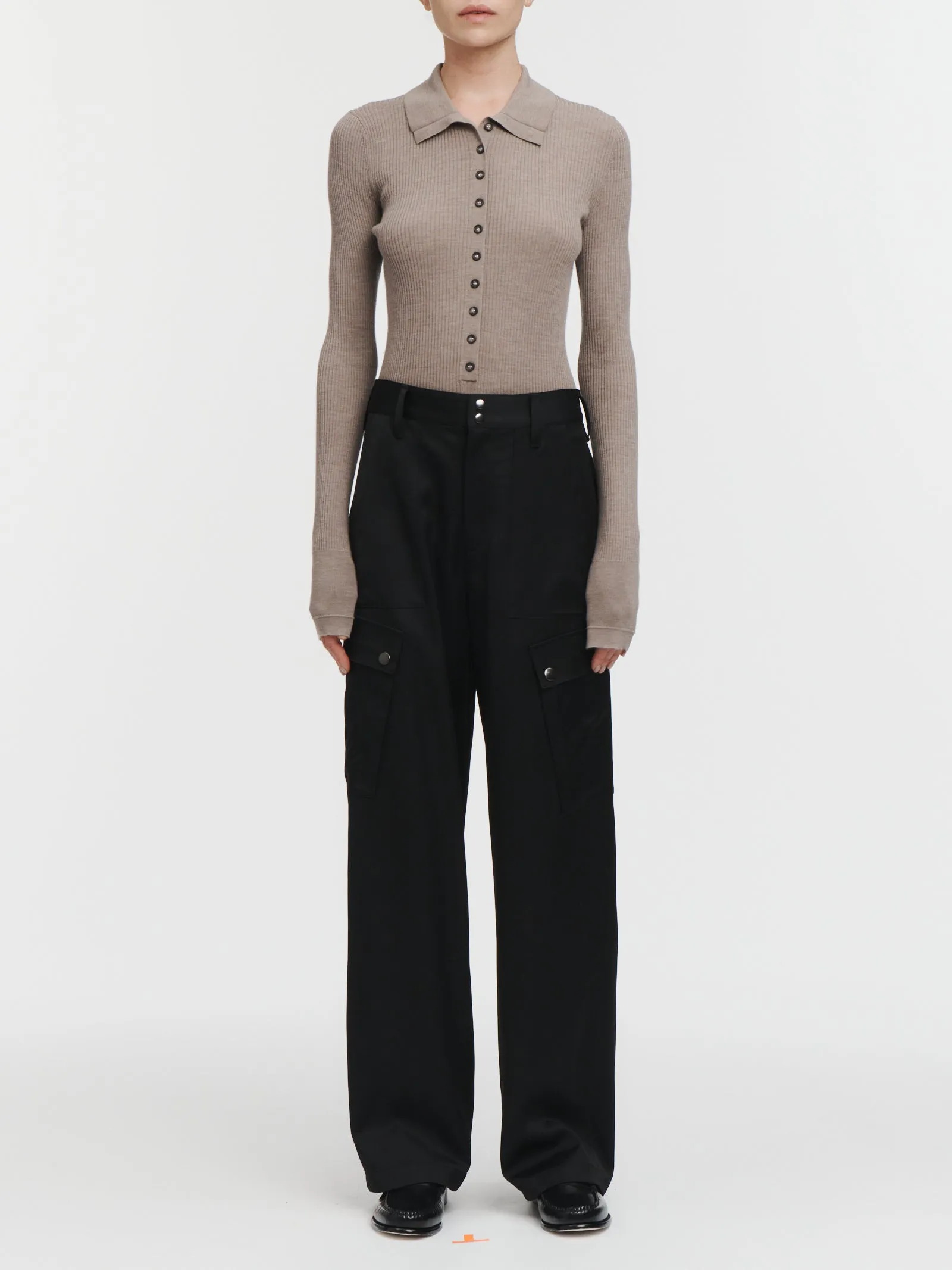 Snap Wide Leg Cargo Pant in Black