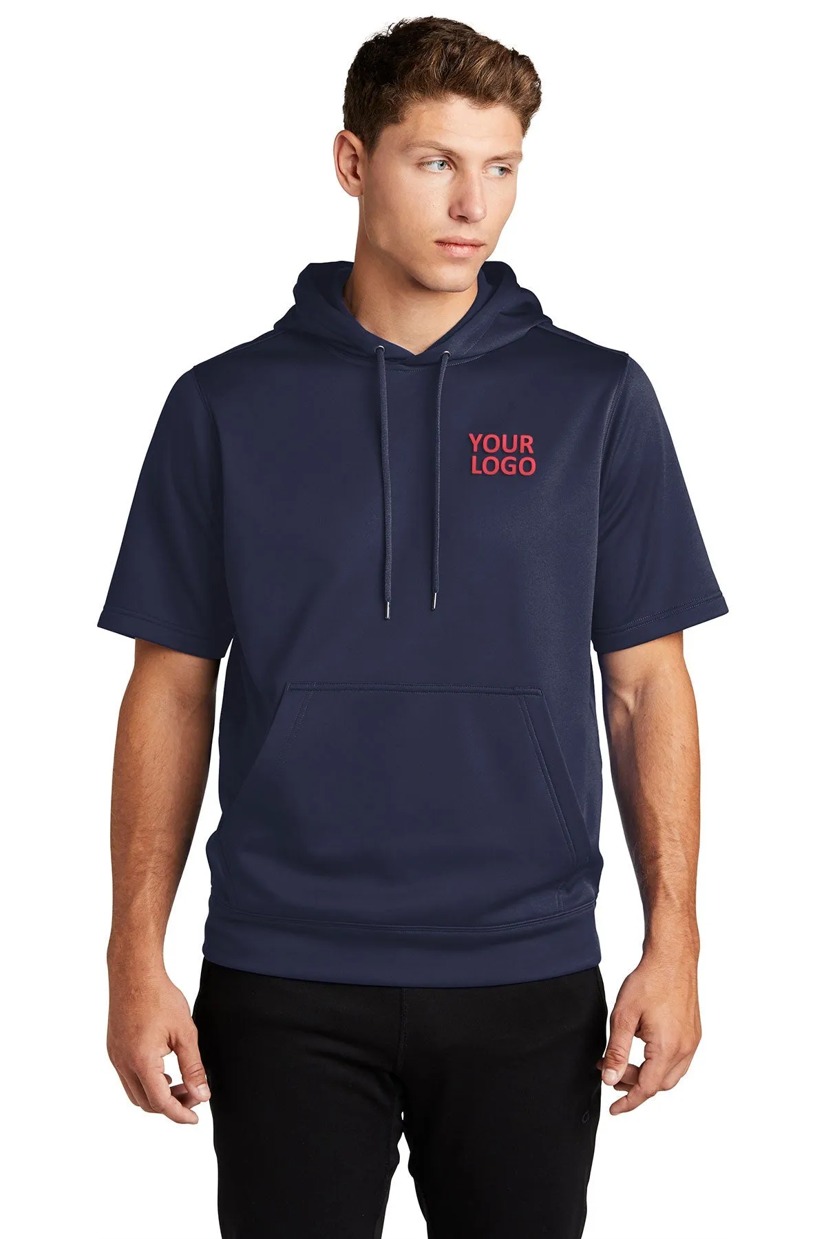 Sport-Tek Sport-Wick Fleece Short Sleeve Hooded Custom Pullovers, Navy