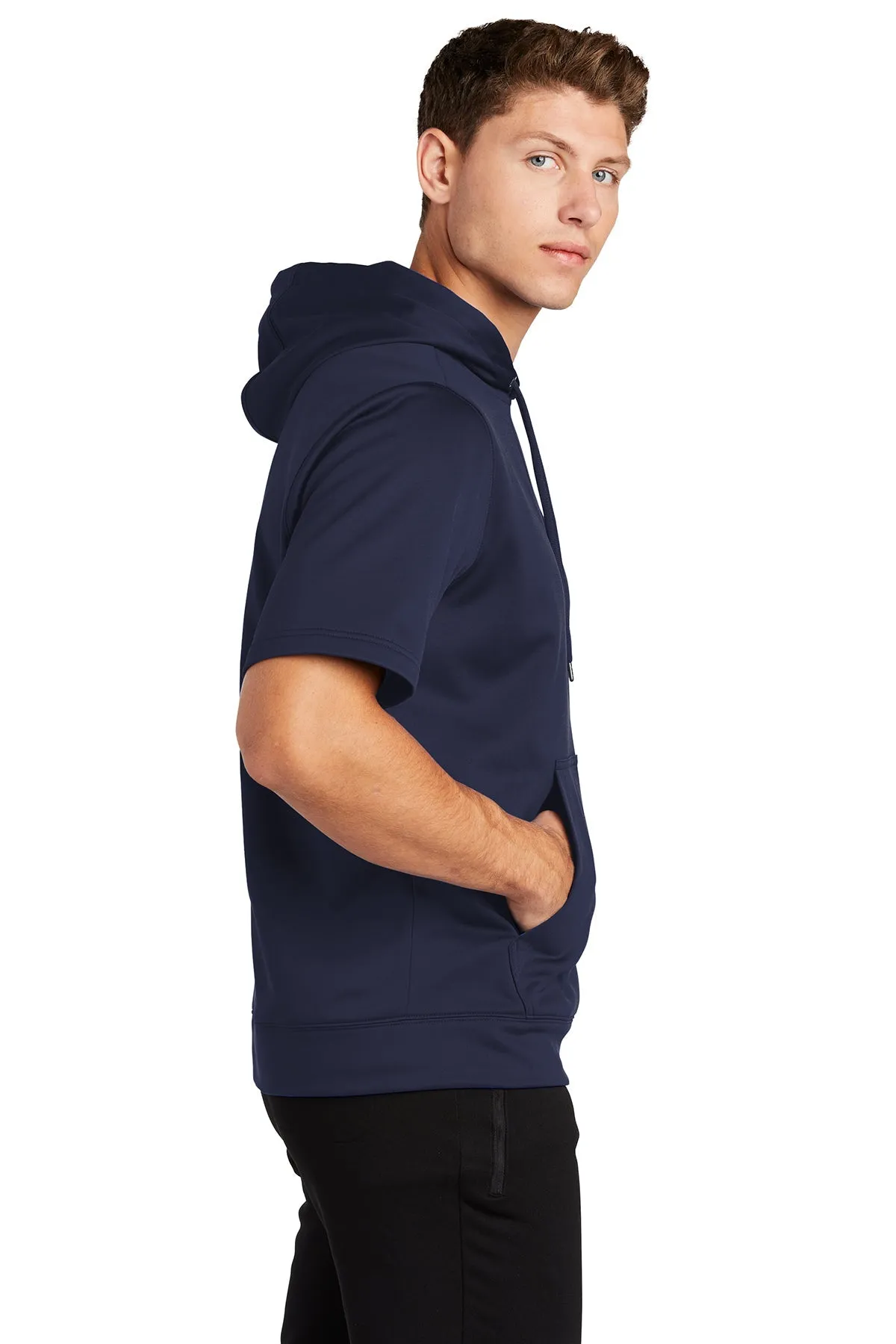 Sport-Tek Sport-Wick Fleece Short Sleeve Hooded Custom Pullovers, Navy