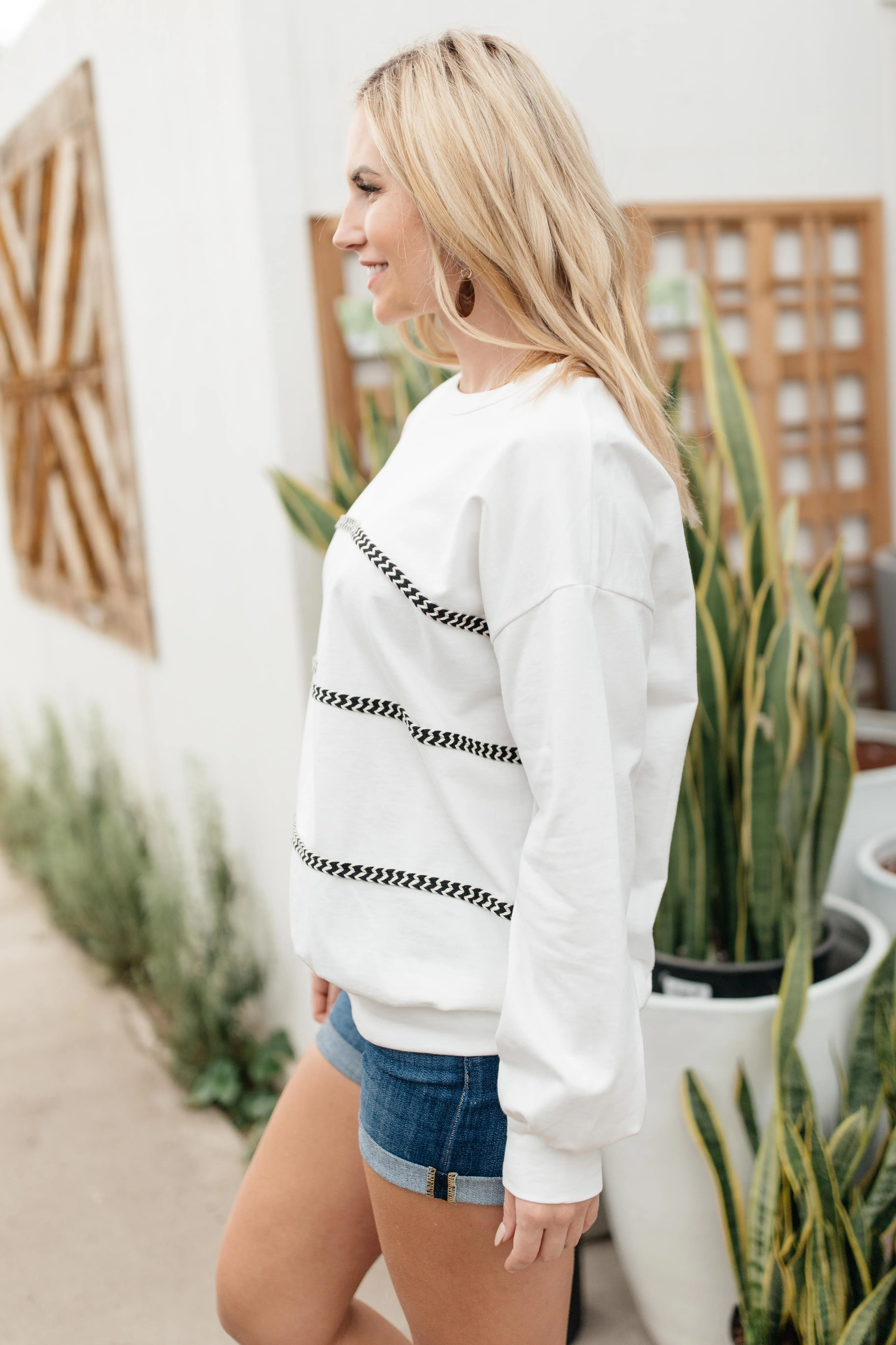 Stitched Together Pullover in White