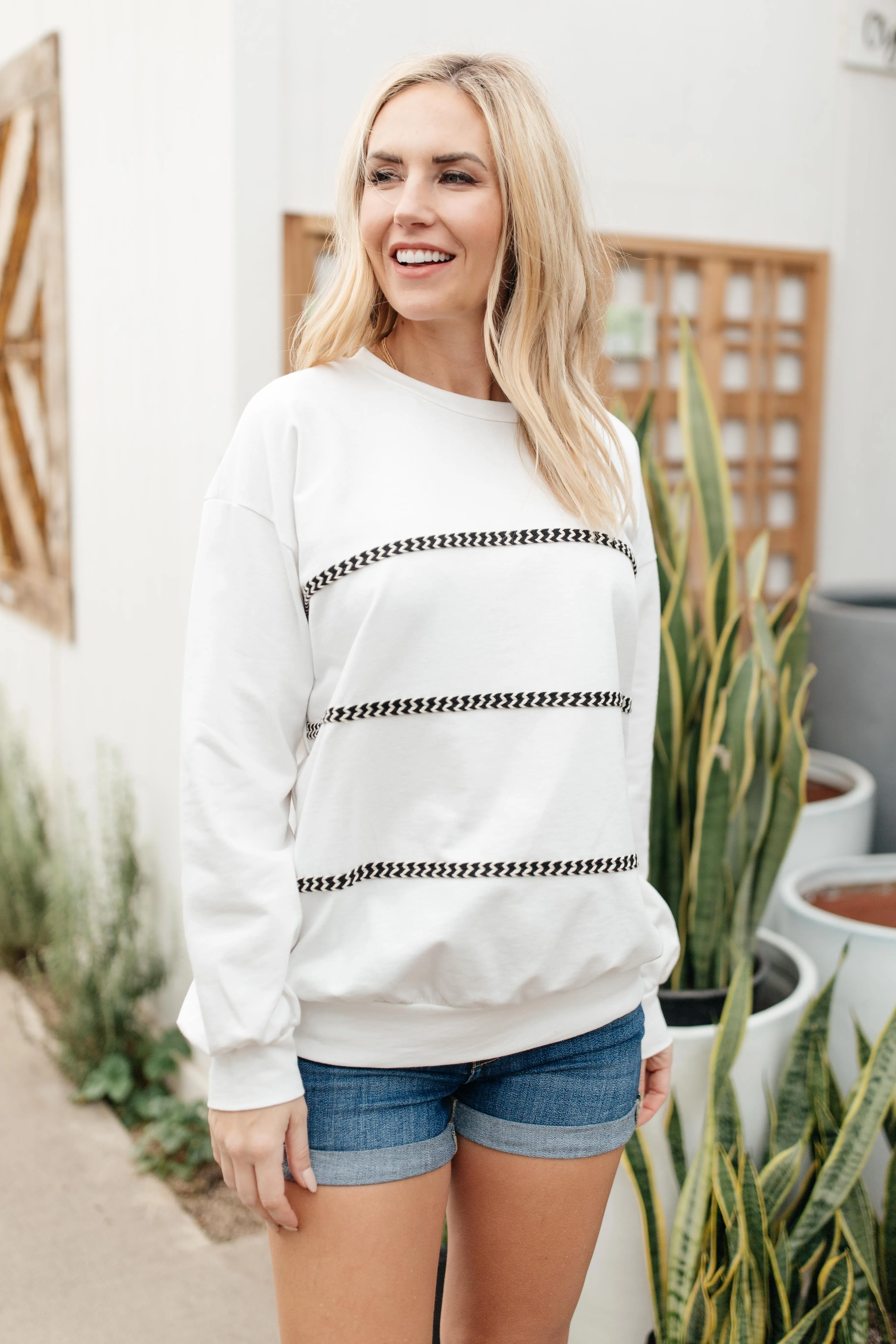 Stitched Together Pullover in White