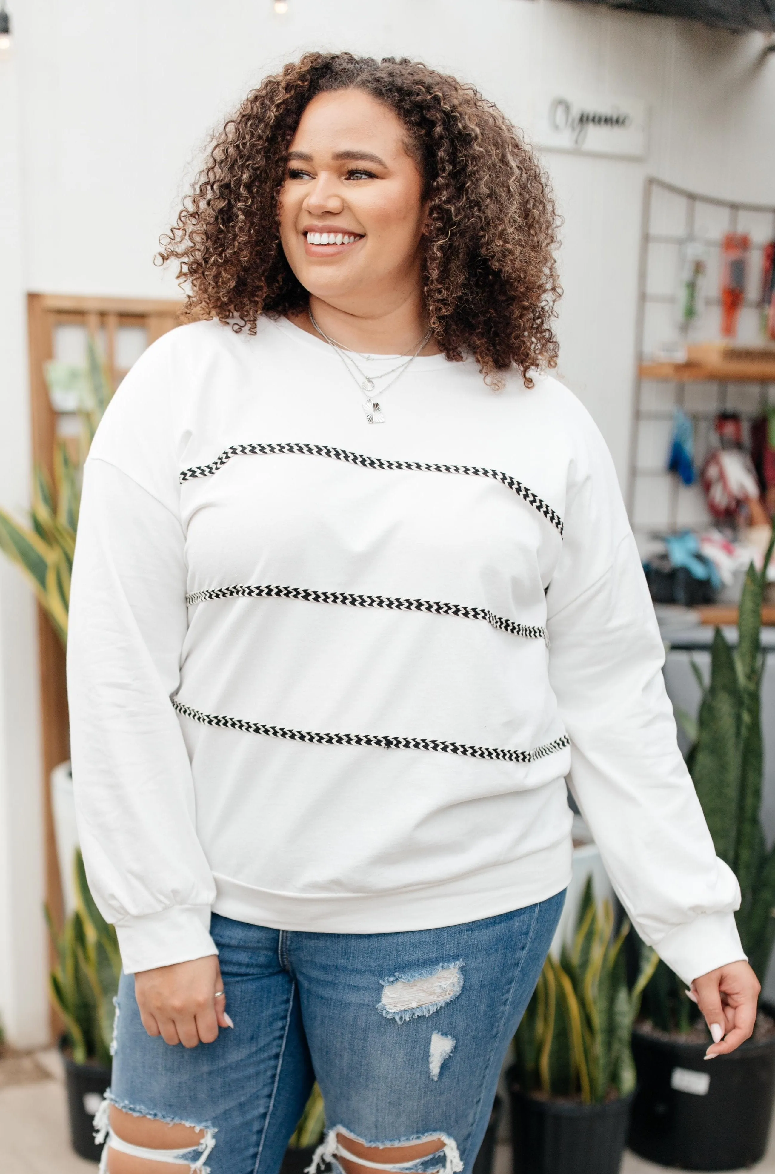 Stitched Together Pullover in White