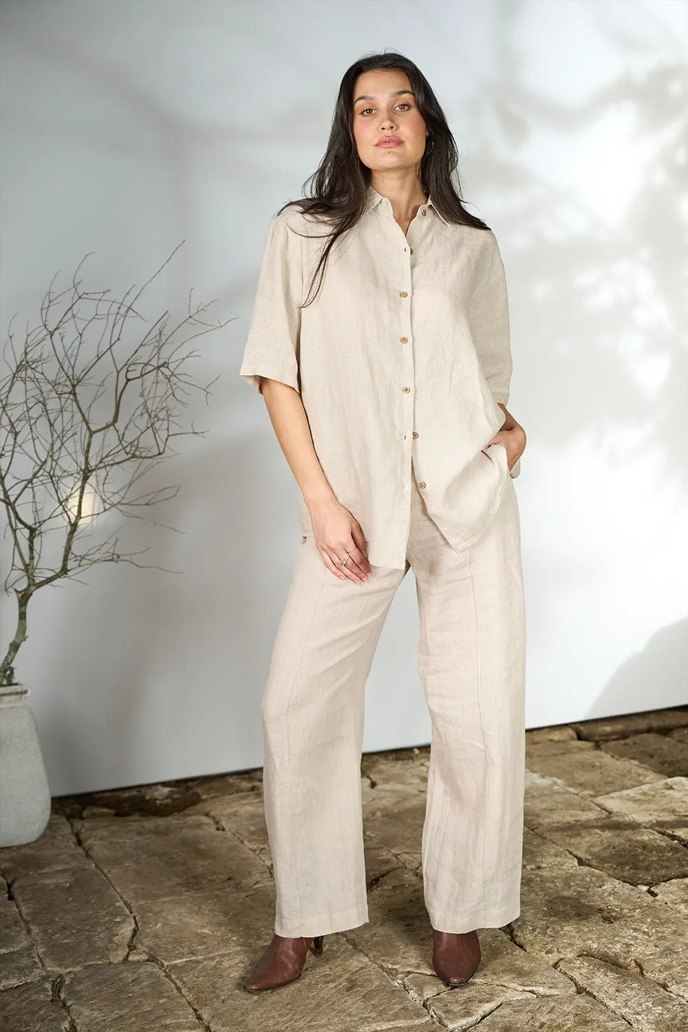 Tailored Linen Pants - Natural