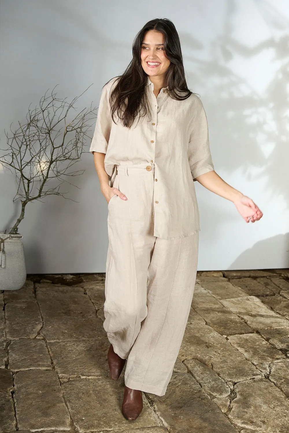 Tailored Linen Pants - Natural