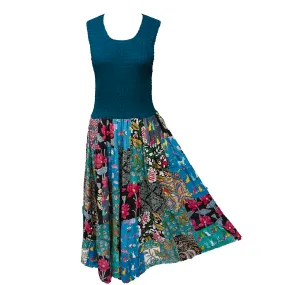 Teal Bodice Cotton Patchwork Sleeveless Dress UK size 14-24 P2