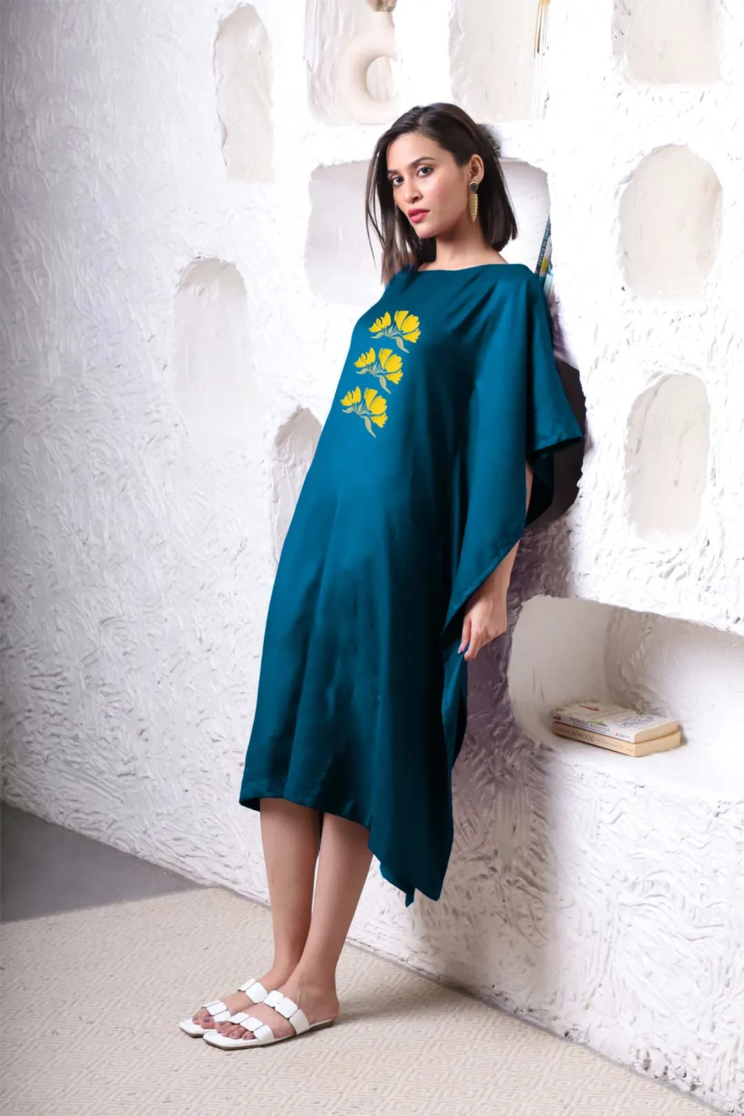 Teal Rayon Long-Kaftan - Cascabela