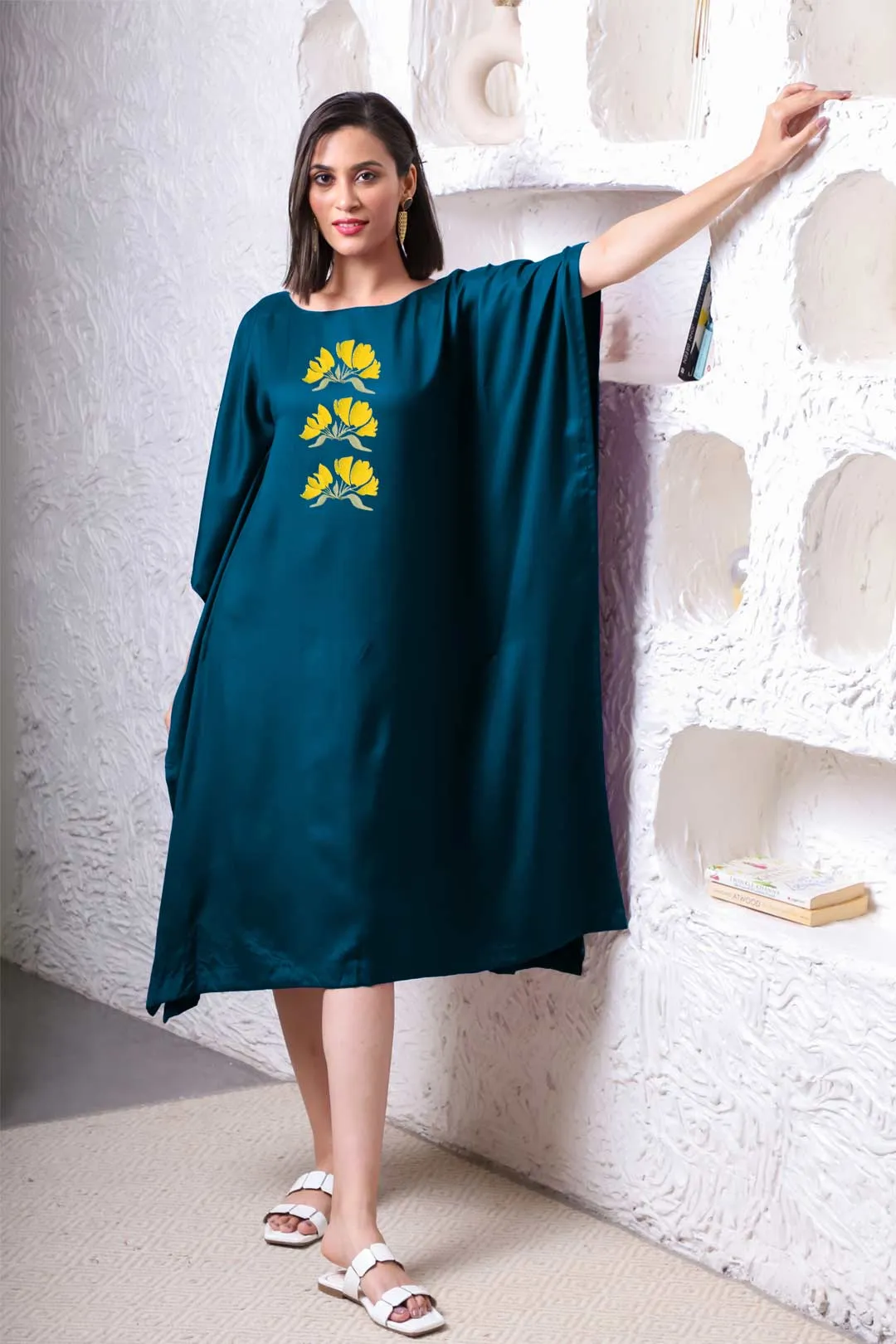 Teal Rayon Long-Kaftan - Cascabela