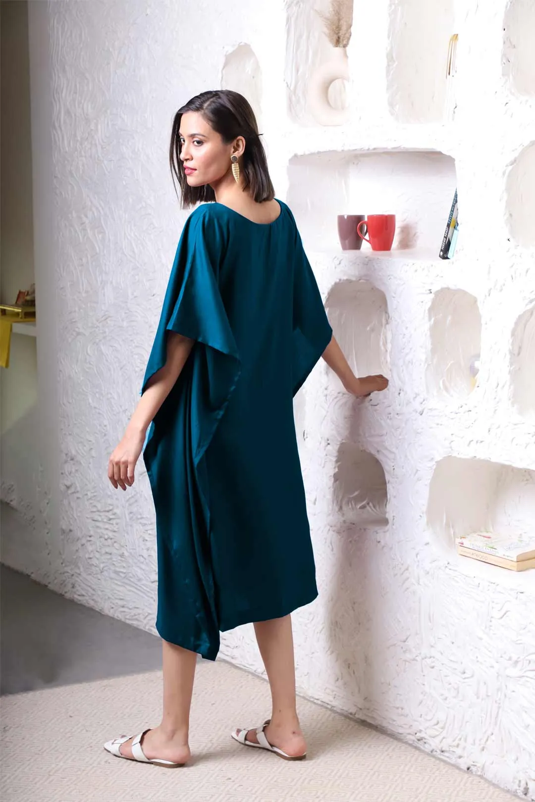 Teal Rayon Long-Kaftan - Maidenhair