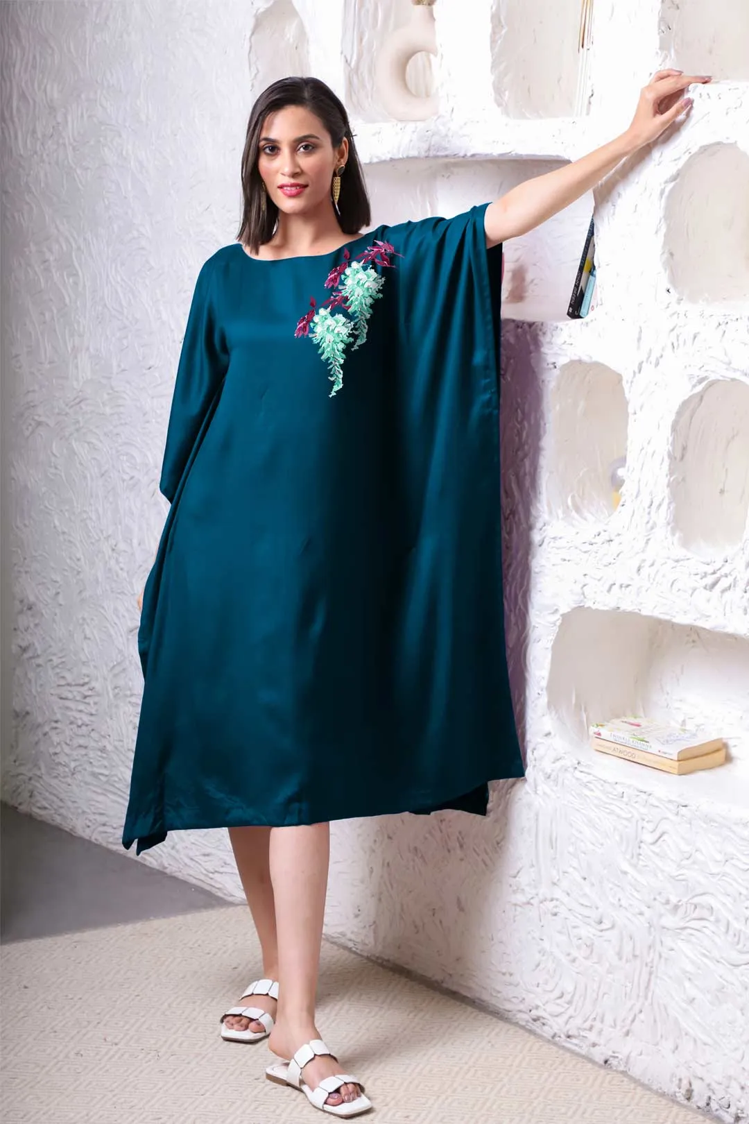 Teal Rayon Long-Kaftan - Maidenhair