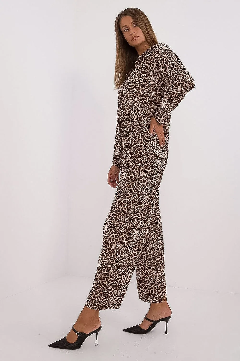 TEEK - Another Animal Patterned Button-Down Top Casual Pants Set