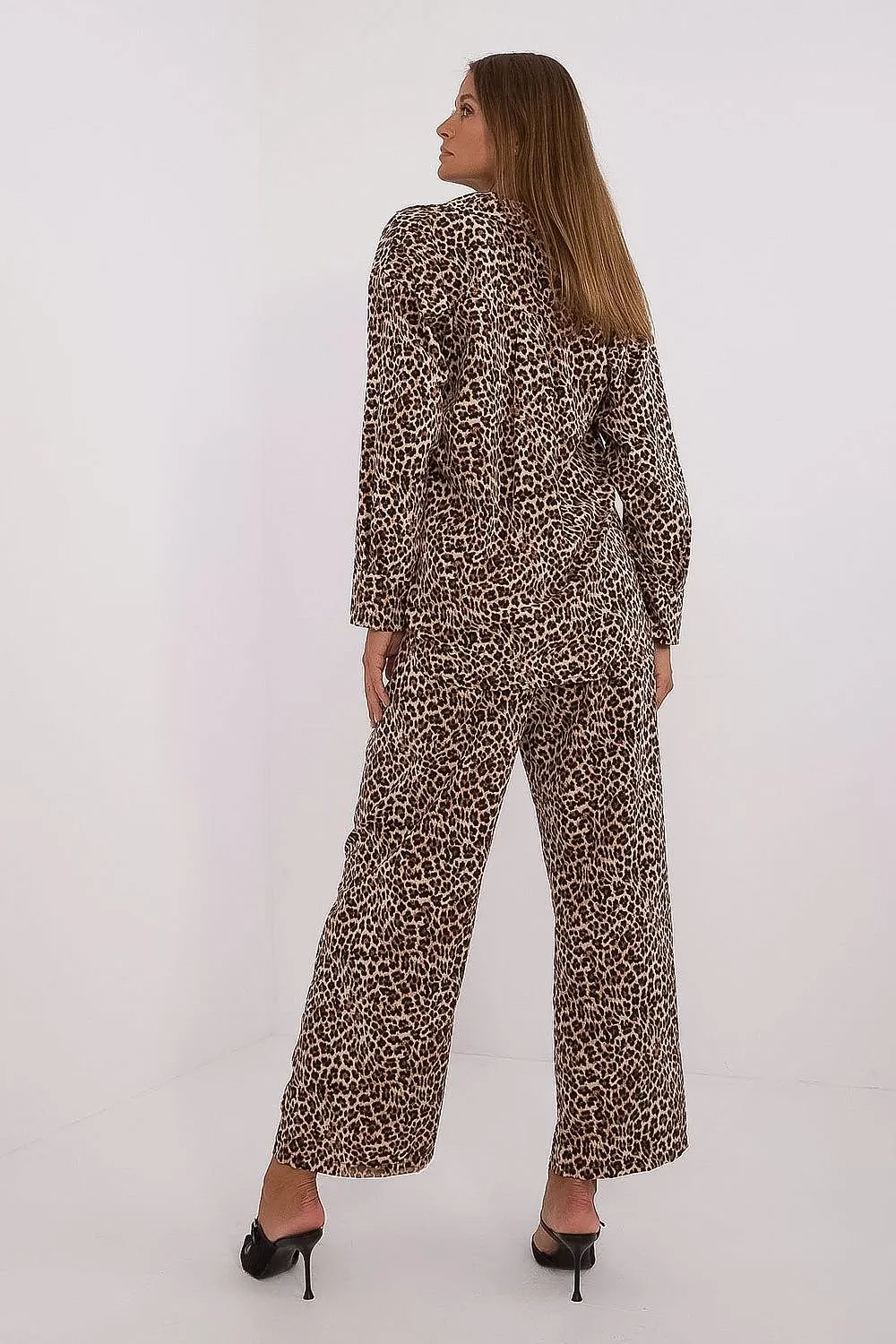 TEEK - Another Animal Patterned Button-Down Top Casual Pants Set