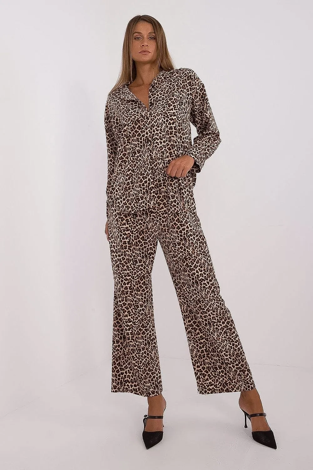 TEEK - Another Animal Patterned Button-Down Top Casual Pants Set