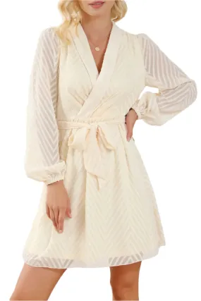 TEEK - Ivory Surplice Long Sleeve Dress