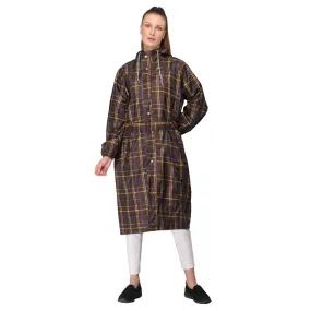 THE CLOWNFISH Dynamic Pro Series Women's Waterproof Polyester Reversible Raincoat/Longcoat with Hood and Reflector Logo at Back for Night Visibility -With Storage Bag (Dark Brown, XL)