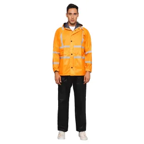 THE CLOWNFISH Leroy Series Rain Coat for Men Waterproof for Bike Raincoat for Men with Hood. Set of Orange Jacket with Black Trouser (XXX-Large)