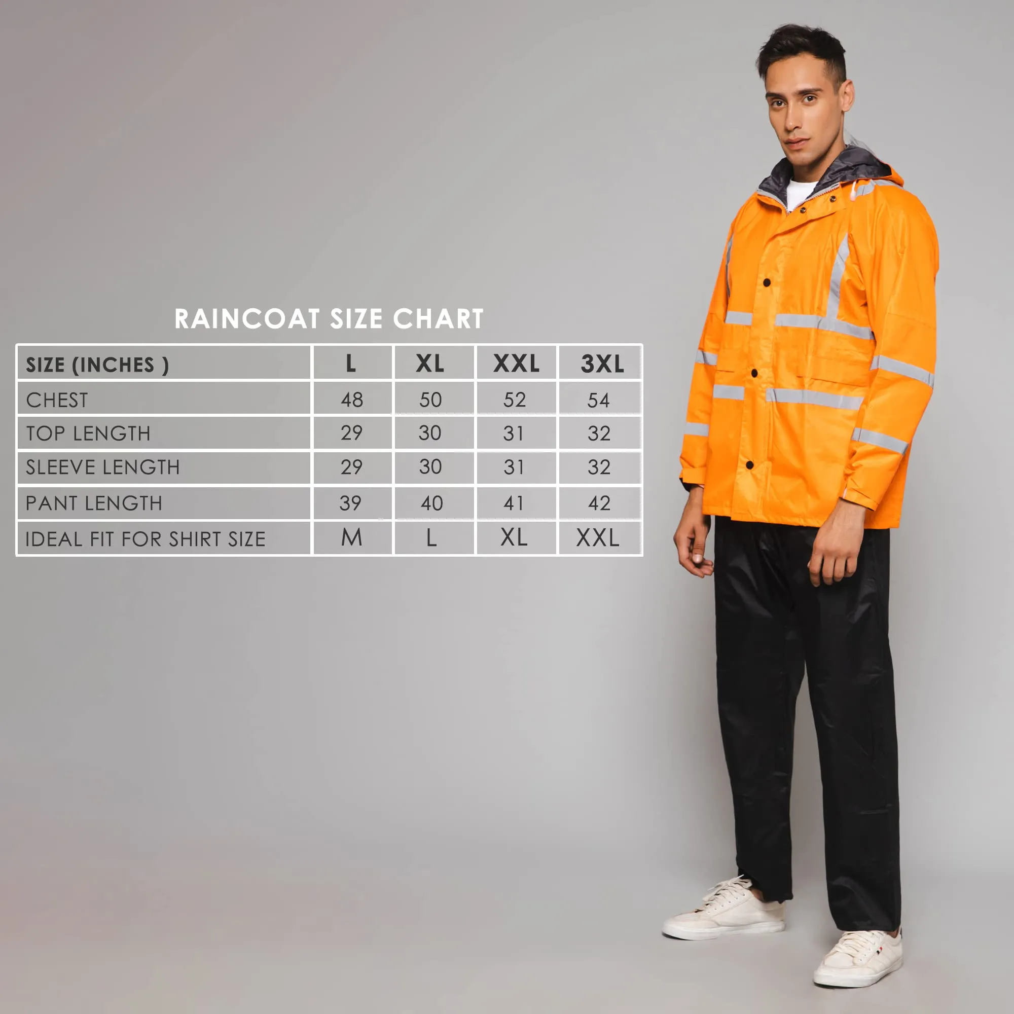 THE CLOWNFISH Leroy Series Rain Coat for Men Waterproof for Bike Raincoat for Men with Hood. Set of Orange Jacket with Black Trouser (XXX-Large)