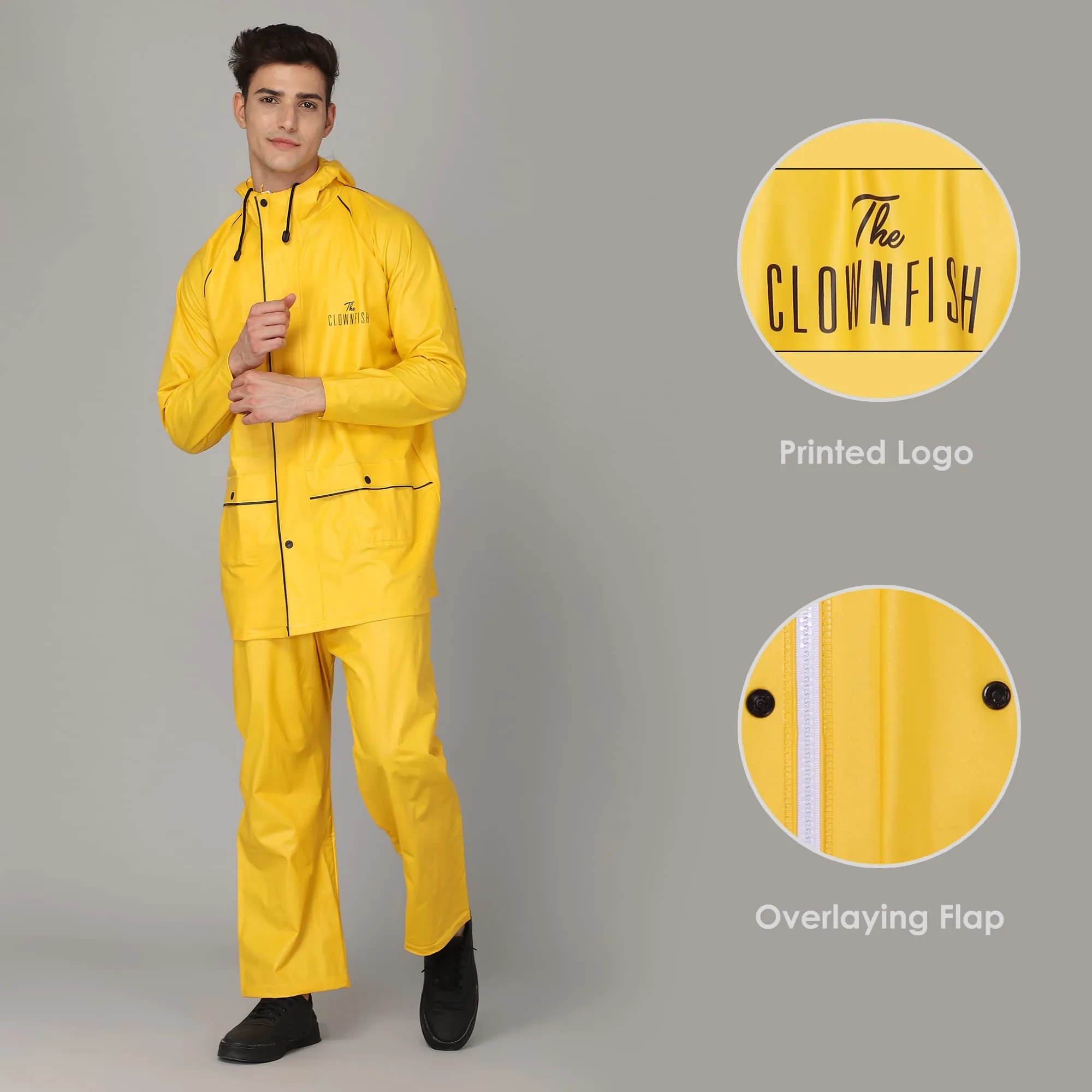 THE CLOWNFISH Oceanic Men's Waterproof PVC Raincoat with Hood and Reflector Logo at Back for Night Travelling. Set of Top and Bottom (Blue, XXL)