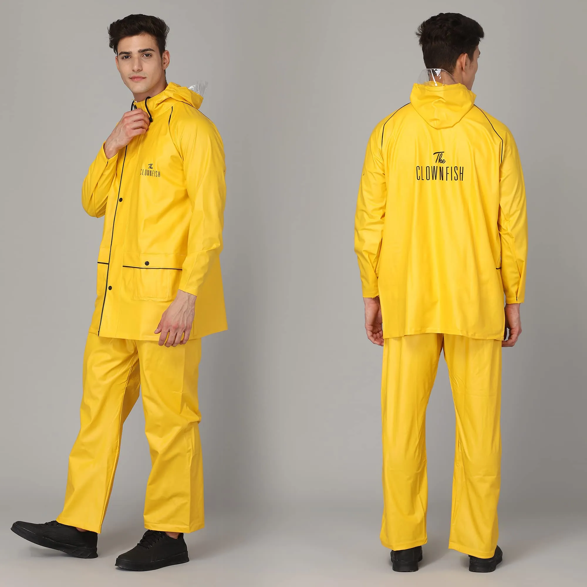 THE CLOWNFISH Oceanic Men's Waterproof PVC Raincoat with Hood and Reflector Logo at Back for Night Travelling. Set of Top and Bottom (Blue, XXL)